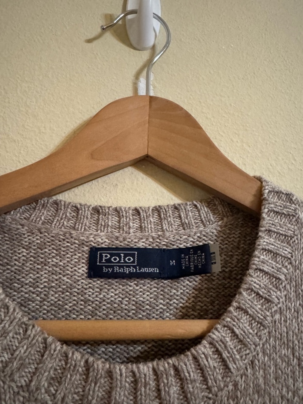 Polo Ralph Lauren Bear Shearling Cotton Sweater Mushroom Marl Medium - Picture 3 of 7